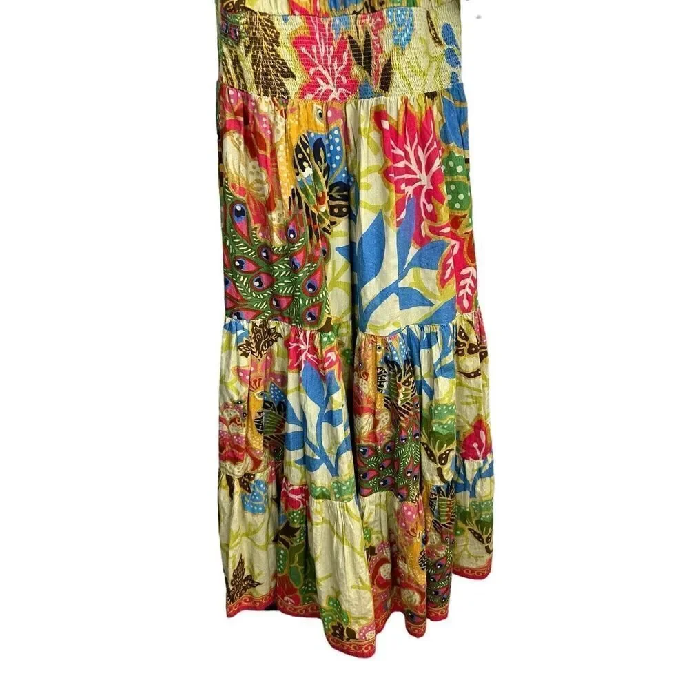 Anthropologie x Conditions Apply Puff-Sleeved Midi Dress Multicolour sz 6 US